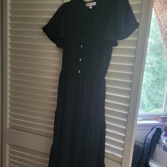 Monteau LA Black Midi Bow Tiered Dress Small - Picture 2 of 6